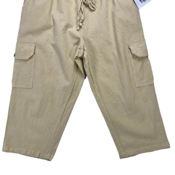 Collections Etc Cargo Pants Womens Small Tan Capri Elastic Drawstring Waistband - Picture 3 of 8